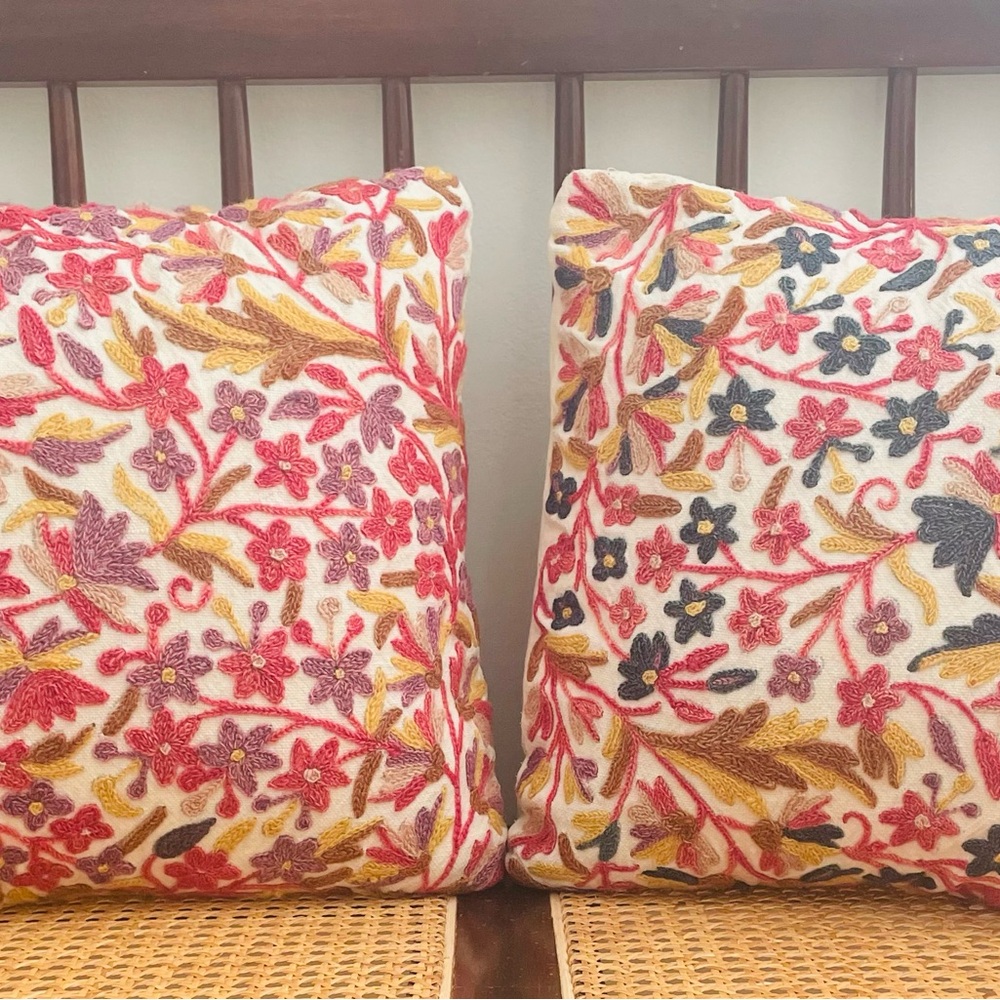 Kashmiri Embroidered Cotton Cushion Covers from India